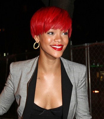 Blonde Hair Red Fringe. Rihanna Long Red Hair Fringe.