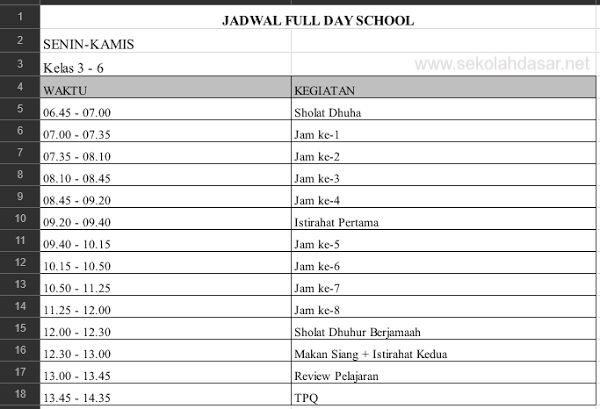 Contoh Jadwal Full Day School Untuk Jenjang SD  Kabar 