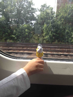 Smurfette on the train home