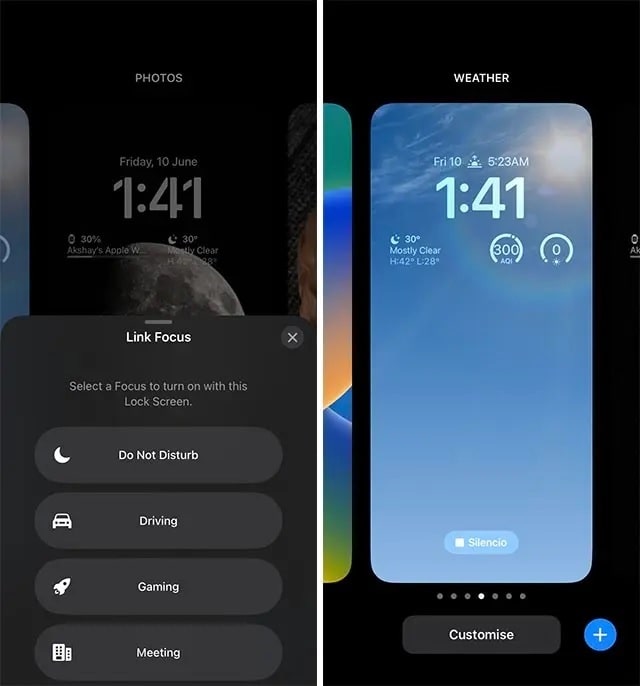 Link lock screen to focus mode in iOS 16