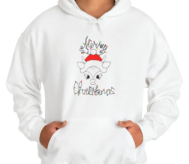 Unisex White Red Minimalistic Merry Christmas Deer Heavy Blend™ Hooded Sweatshirt