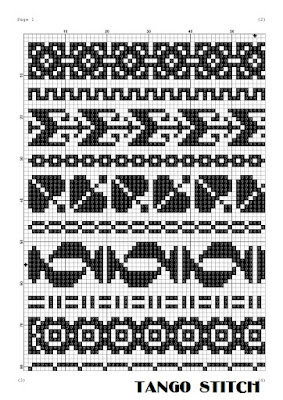 Art Nouveau black and white cross stitch ornaments sampler design - Tango Stitch