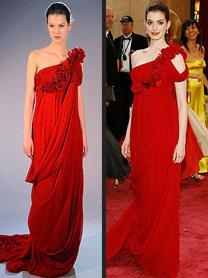 anne hathaway red dress oscars