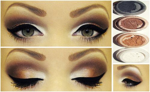 Makeup para ojos, con sombras de colores de invierno 