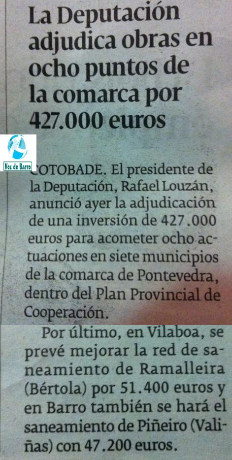A Deputación de Pontevedra fará o saneamento de Piñeiro, Valiñas, incluido no Plan de Cooperación Provincial.