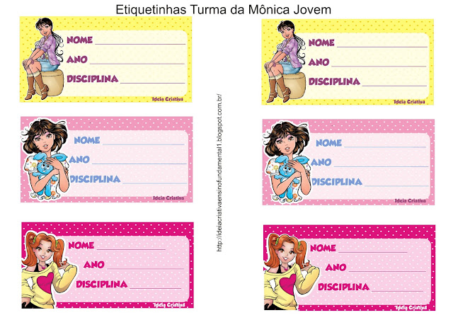 Etiquetas para caderno Turma da Mônica Jovem Meninas