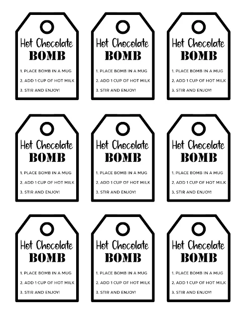 printable hot chocolate bomb gift tags
