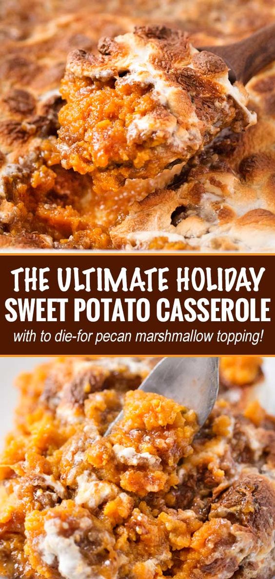 THE ULTIMATE HOLIDAY SWEET POTATO CASSEROLE | Carlton Kitchen - This classic sweet pÃ²tatÃ² casserÃ²le is spiced with traditiÃ²nal Fall spices  and tÃ²pped with a pecan crumble plus gÃ²Ã²ey marshmallÃ²ws!