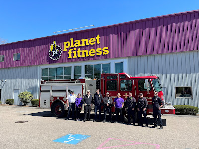 Pictured in the group photo from left to right are: Keith Darling, Battalion Chief; Taylor Pryor, Planet Fitness; James McLaughlin, Fire Chief; Keith Schnabel, Firefighter/Paramedic; Pete Ballou, Firefighter/Paramedic; Tommy Bianco, Planet Fitness; Kevin Marshall, Captain; Jim Polito, Firefighter/Paramedic; Rich Salve, Firefighter/Paramedic