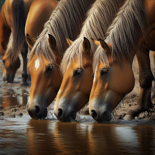 tres-caballos-salvajes-tomando-agua-pinturas-digitales-