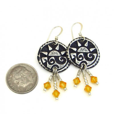 pewter sun earrings with yellow swarovski crystals