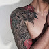 One Hand Full Men Shoulder Rose Flower Tattoo