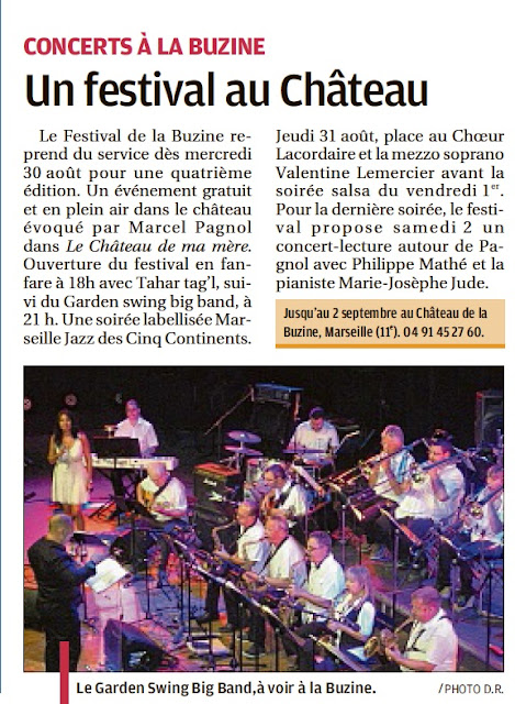 Article de presse La Provence annonce le Festival de la Buzine du mercredi 30 Août au 2 Septembre 2017 au Château de la Buzine à Marseille