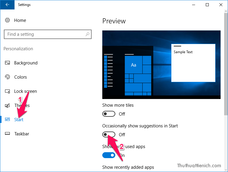 Tắt đề xuất ứng dụng trong Start menu