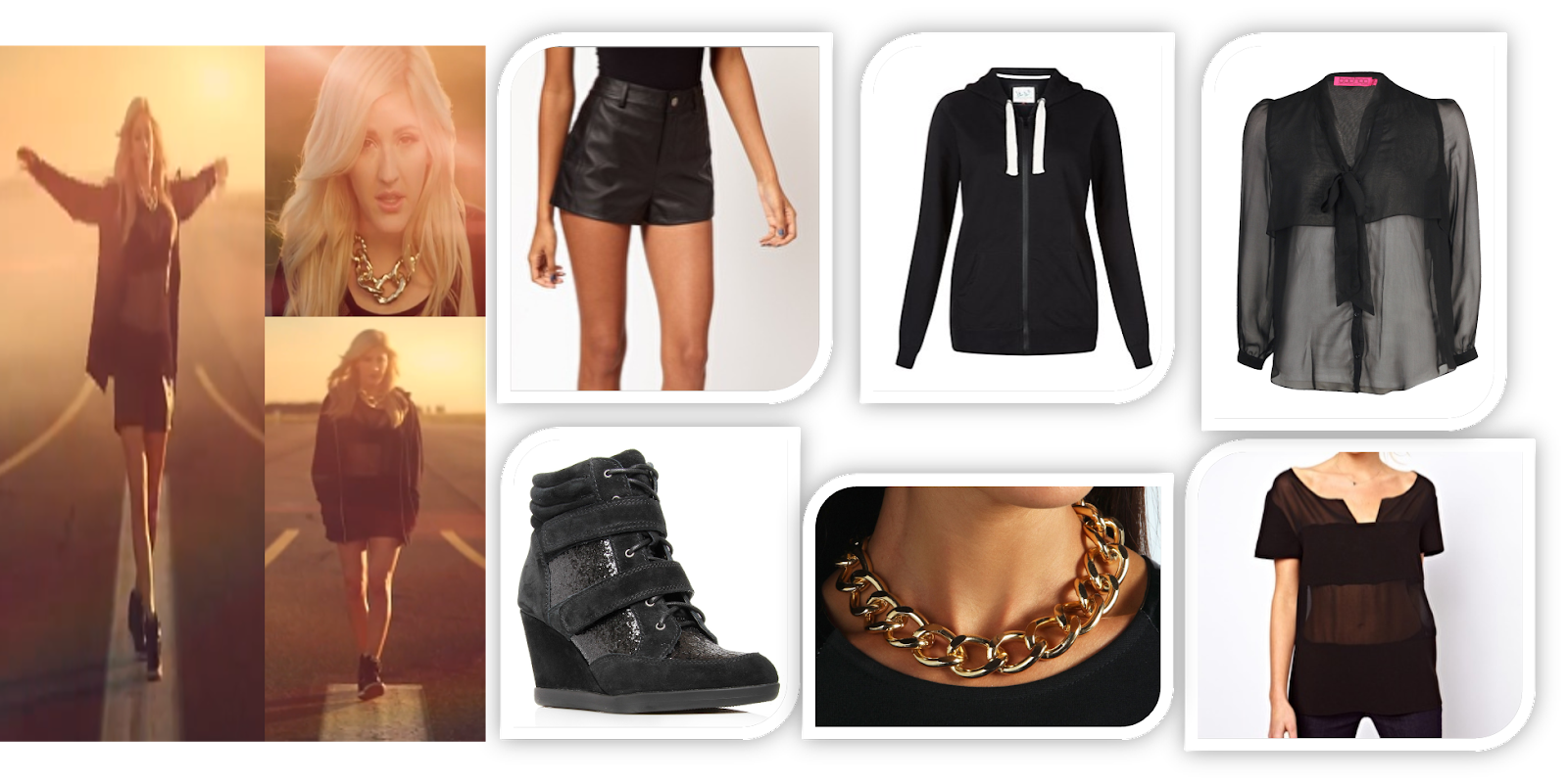Leather shorts - ASOS, black hoodie - New Look, black sheer blouse ...