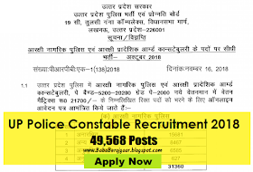 UP Police Constable Recruitment 2018 - 49,568 Posts (Apply Now)