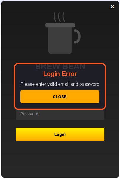 Java Cafe Shop - Login Form Error