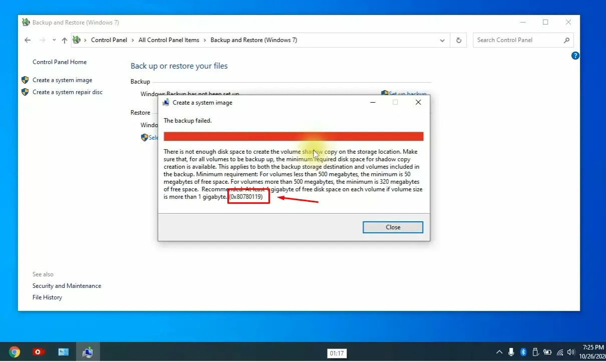 error code 0x80780119 shadow copy backup