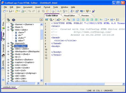 CoffeeCup Editor free html editor