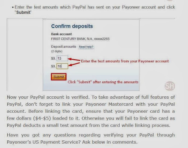 verify paypal using payoneer