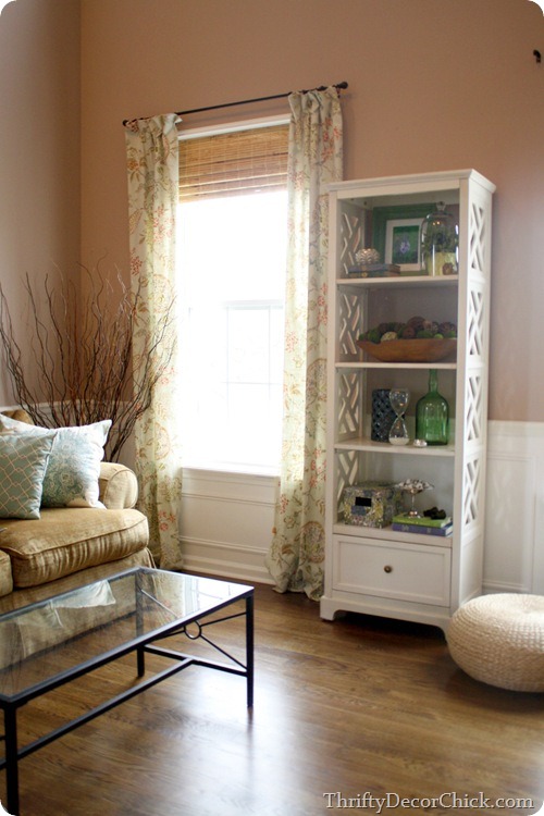 bookcase between windows