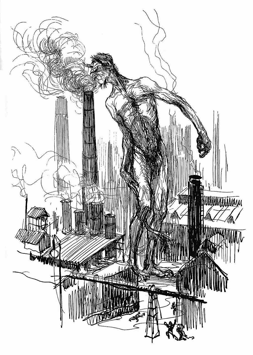 a Heinrich Kley drawing, factory polution