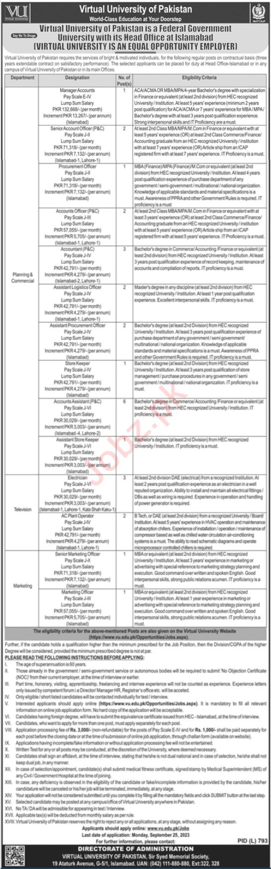 Jobs in Virtual University of Pakistan