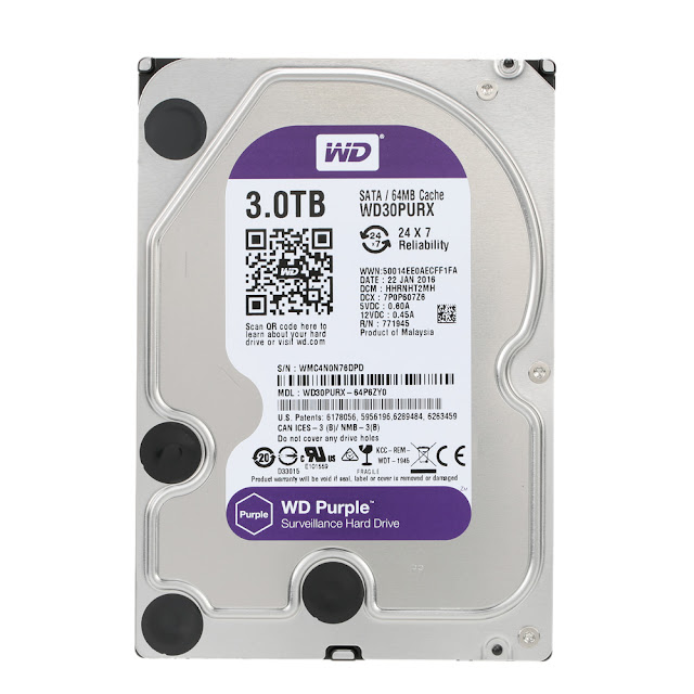 WD Purple Surveillance 3TB 3.5 inch HDD Hard Disk Drive for NVR Desktop Internal SATA 64MB Cache 