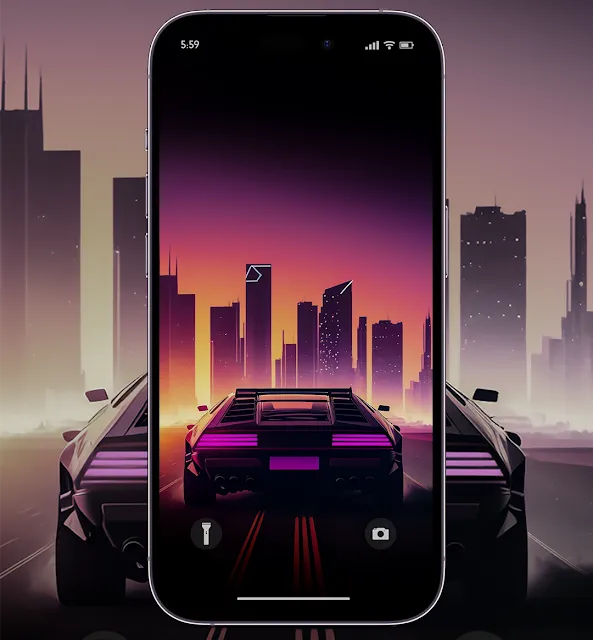 IPHONE WALLPAPER 4K - RETROWAVE CAR