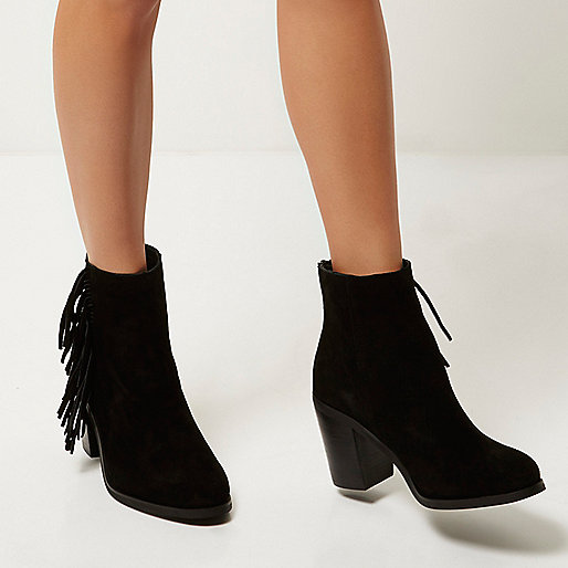 river island suede tassel boots, black suede fringe boots, 