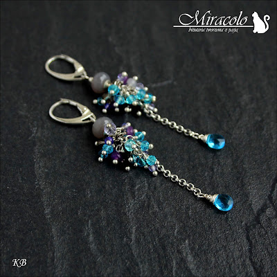 Miracolo, kolczyki z agatami i topazami, jadeit, topaz, agat, kwarc, blue topaz earrings