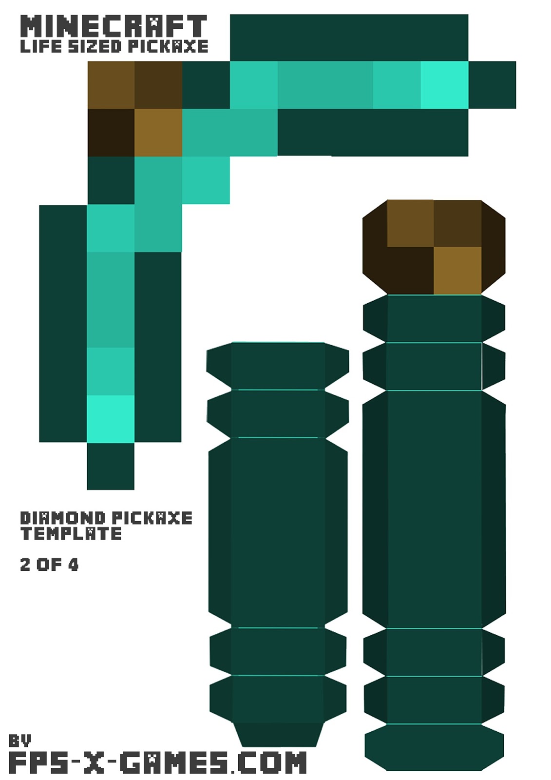 2 template papercraft diamond  papercraft pickaxe print zombie 4 printable out minecraft of Minecraft