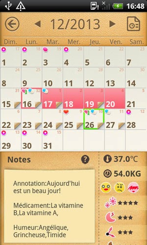 application smartphone calendrier periode