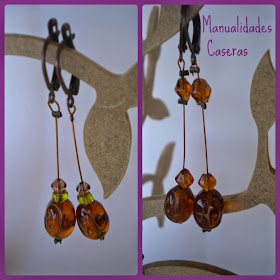 Manualidades Caseras Faciles  Pendientes de piedras con hilo de metal color marron