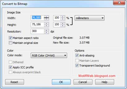 Export file cdr ke format bitmap