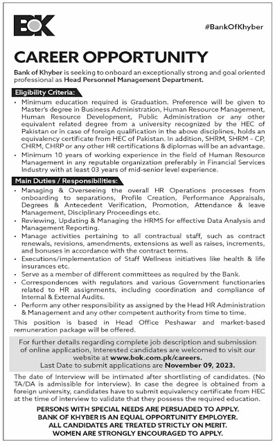 Bank of Khyber BOK Jobs