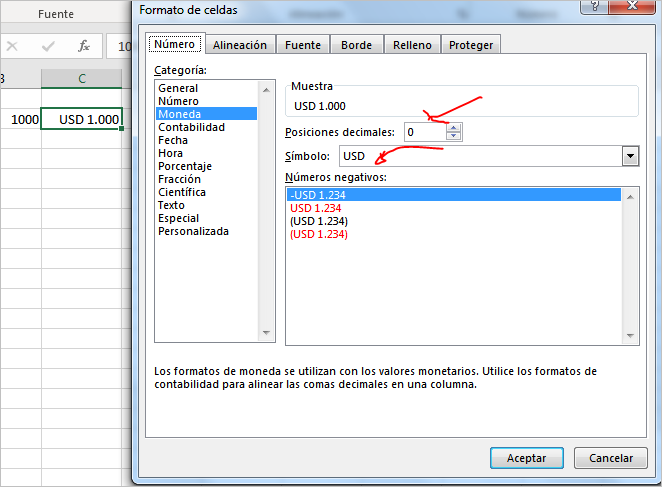 como colocar formato de moneda en una celda en excel