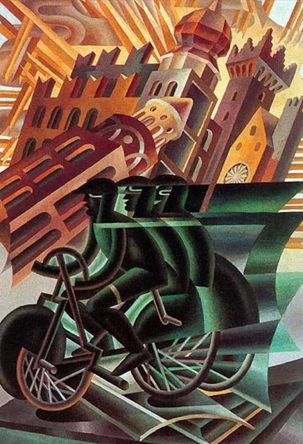 Cartell artístic amb una bicicleta de 1945 de Fortunato Depero