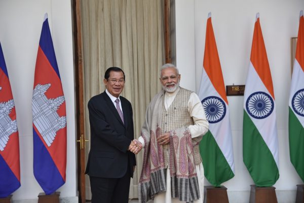 Indian Prime Minister Narendra Modi meets Cambodian Prime Minister Hun Sen at Hyderabad House in New Delhi, Jan. 27, 2018.  Credit: Indian Ministry of External Affairs