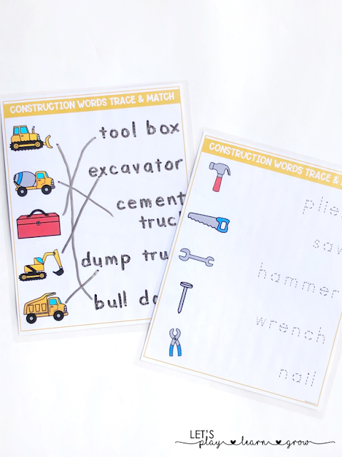 Construction Vocabulary Words Prewriting Trace and match