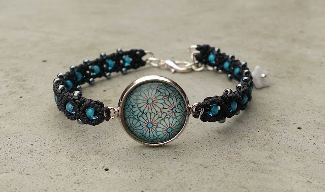 Black and blue micro macrame bracelet