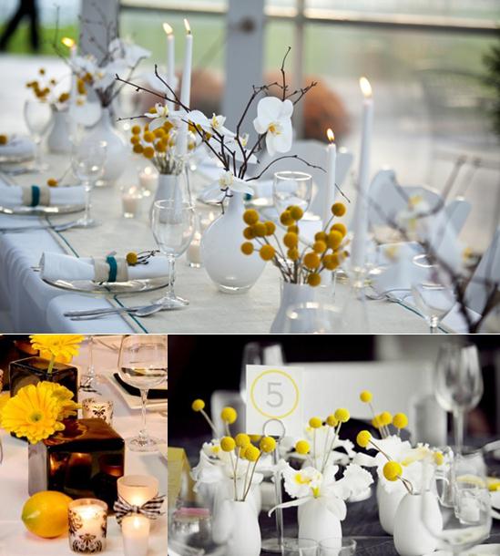 throughout the venue and asked for black yellow and grey centerpieces