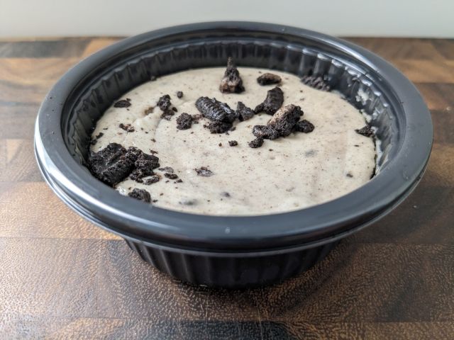 Popeyes Oreo Cheesecake Cup three-quarters view.