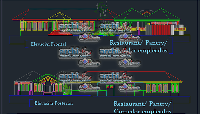 - الواجهات مشروع مطعم مقصف dwg  