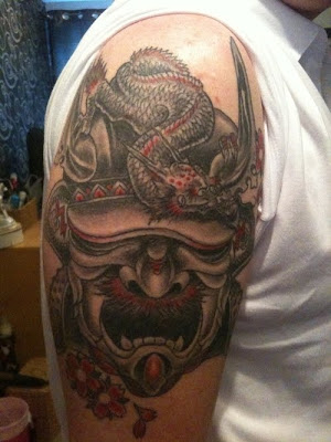 Shoulder Japanese Hanya Mask Tattoo 7