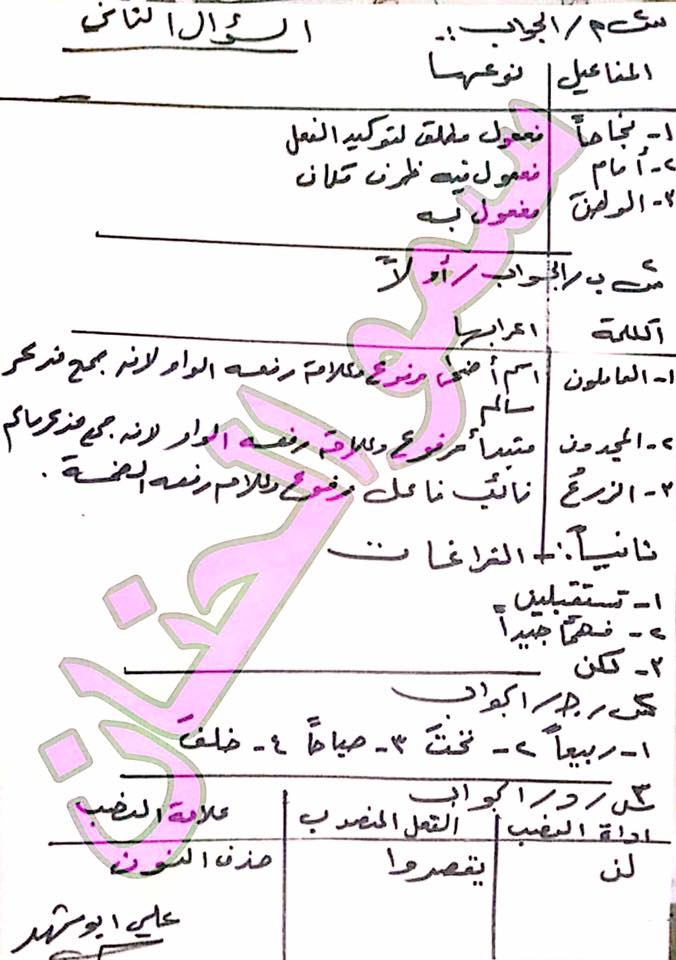 اسئلة اللغة العربية مع الحلول للصف السادس الابتدائي 2017 الدور الاول 3
