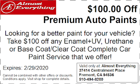 Discount Coupon $100 Off Premium Auto Paint Sale February 2020