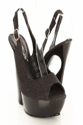 Black Glitter Upper Round Peep Toes Hedgie Platform Heels 