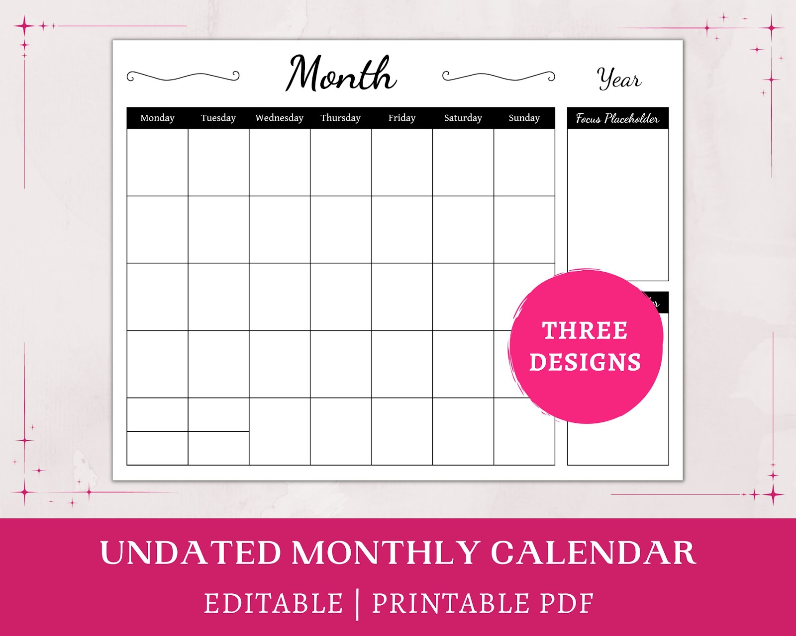 An undated monthly calendar with a minimalist black-and-white design.