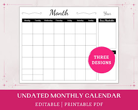 An undated monthly calendar with a minimalist black-and-white design.